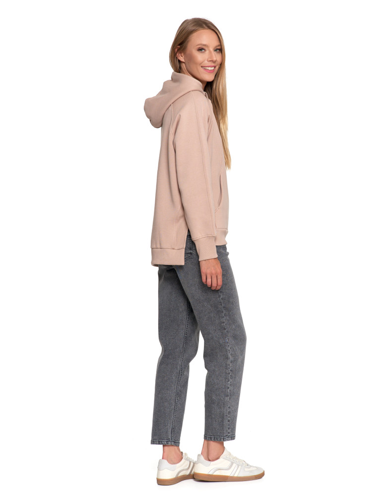 Bluzy - Bluza damska dresowa bawełniana luźna ocieplana BEŻOWY - produkt moraj.pl 5