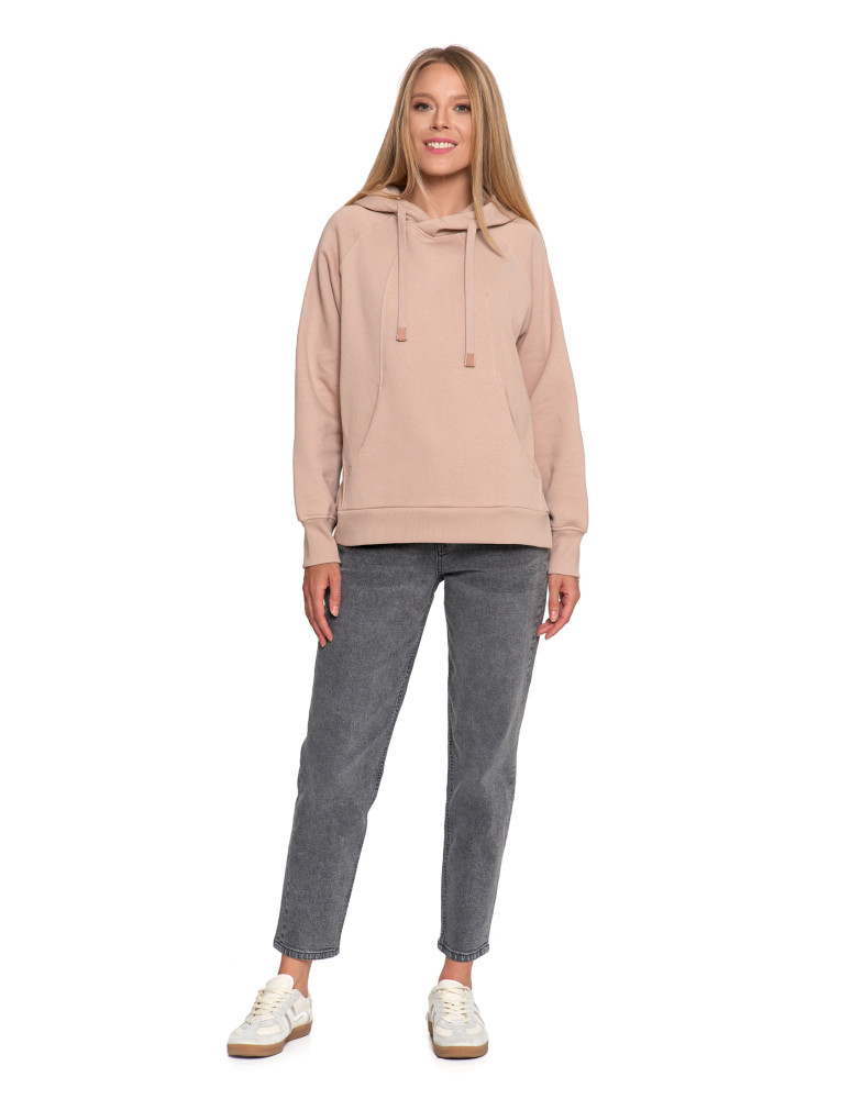 Bluzy - Bluza damska dresowa bawełniana luźna ocieplana BEŻOWY - produkt moraj.pl 9