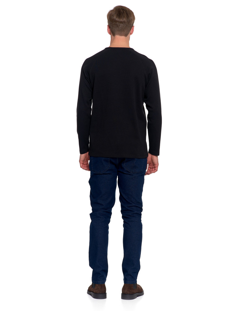 Koszulki, topy, koszule - Koszulka męska longsleeve ze strukturą i okrągłym CZARNY - produkt moraj.pl 3