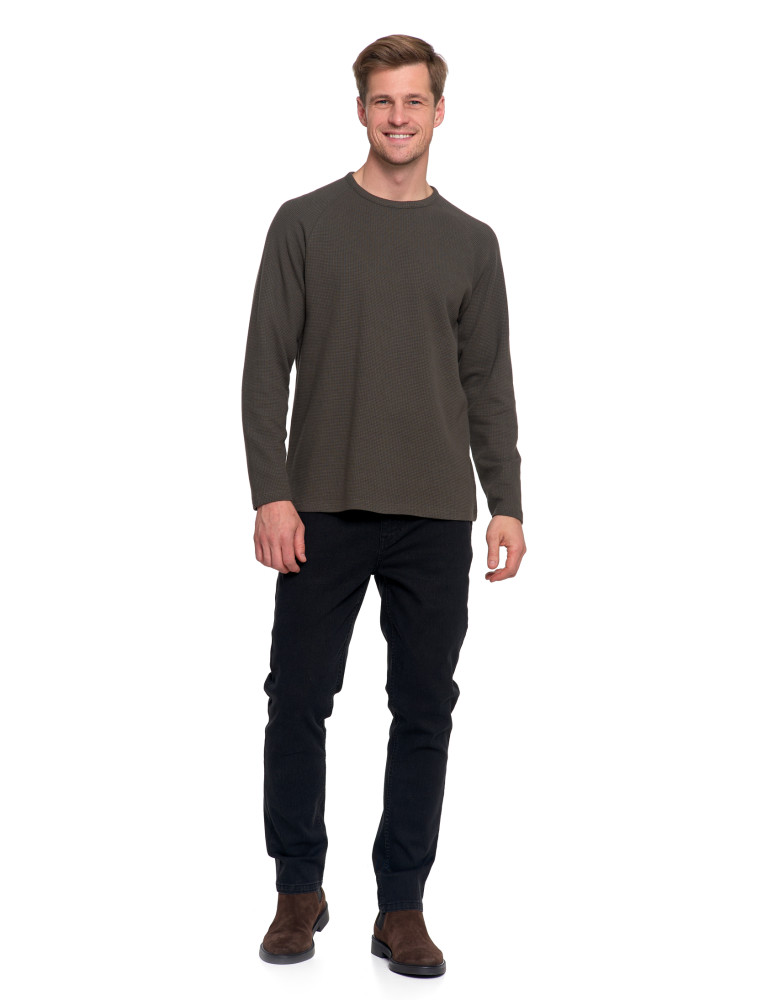 Koszulki, topy, koszule - Koszulka męska longsleeve ze strukturą i okrągłym KHAKI - produkt moraj.pl 1
