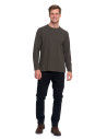 Koszulka męska longsleeve ze strukturą i okrągłym KHAKI