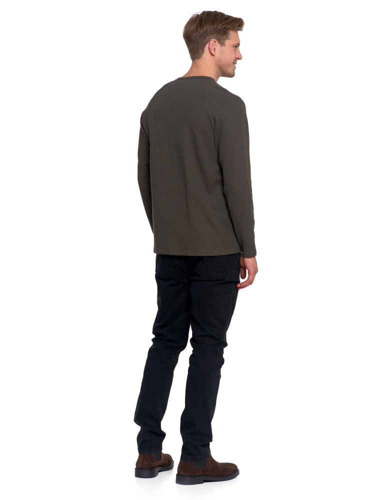Koszulki, topy, koszule - Koszulka męska longsleeve ze strukturą i okrągłym KHAKI - produkt moraj.pl 3