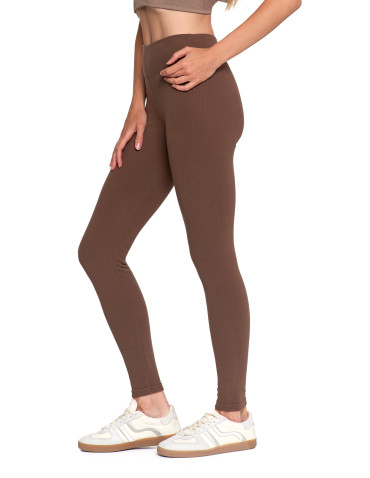 Legginsy - Legginsy damskie prążkowane z wysokim stanem MOKKA - produkt 8