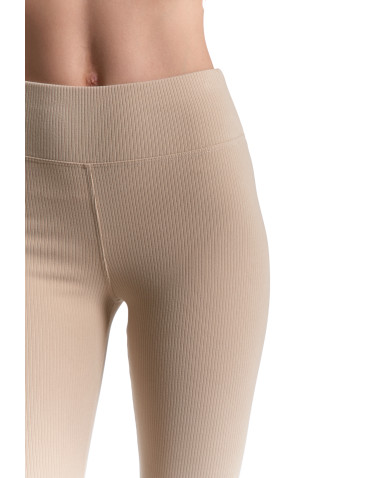 Legginsy - Legginsy damskie prążkowane z wysokim stanem BEŻOWY - produkt 5