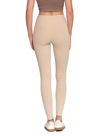 Legginsy - Legginsy damskie prążkowane z wysokim stanem BEŻOWY - produkt 8