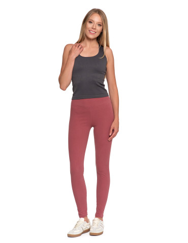 Legginsy - Legginsy damskie prążkowane z wysokim stanem RÓŻOWY - produkt 3