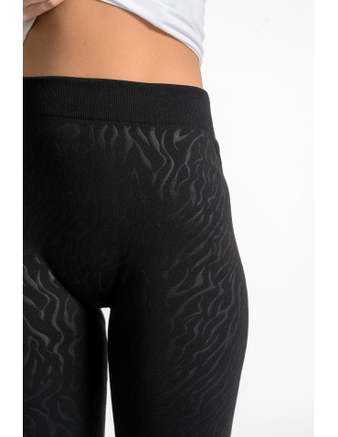 Legginsy - Damskie legginsy ocieplane z szeroką gumą w pasie CZARNY - produkt 2