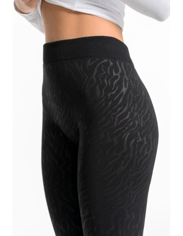 Legginsy - Damskie legginsy ocieplane z szeroką gumą w pasie CZARNY - produkt 5