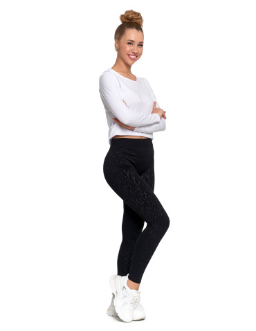 Legginsy - Damskie legginsy ocieplane z szeroką gumą w pasie CZARNY - produkt 6
