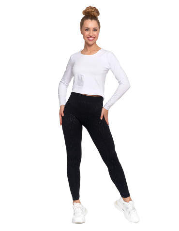 Legginsy - Damskie legginsy ocieplane z szeroką gumą w pasie CZARNY - produkt 1
