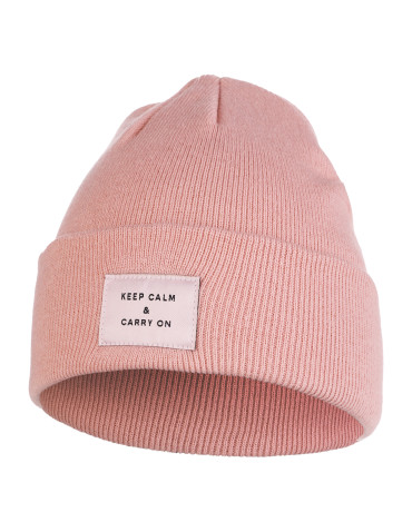 Czapki - Czapka damska beanie klasyczna z naszywką RÓŻOWY - produkt 1