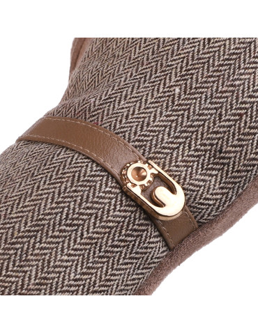 Rękawiczki - Eleganckie rękawiczki damskie ciepłe w jodełkę BRĄZOWY - produkt 2