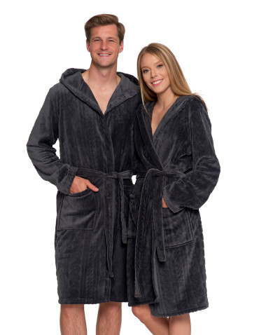 Piżamy - Ciepły szlafrok unisex z kapturem GRAFIT - produkt 1