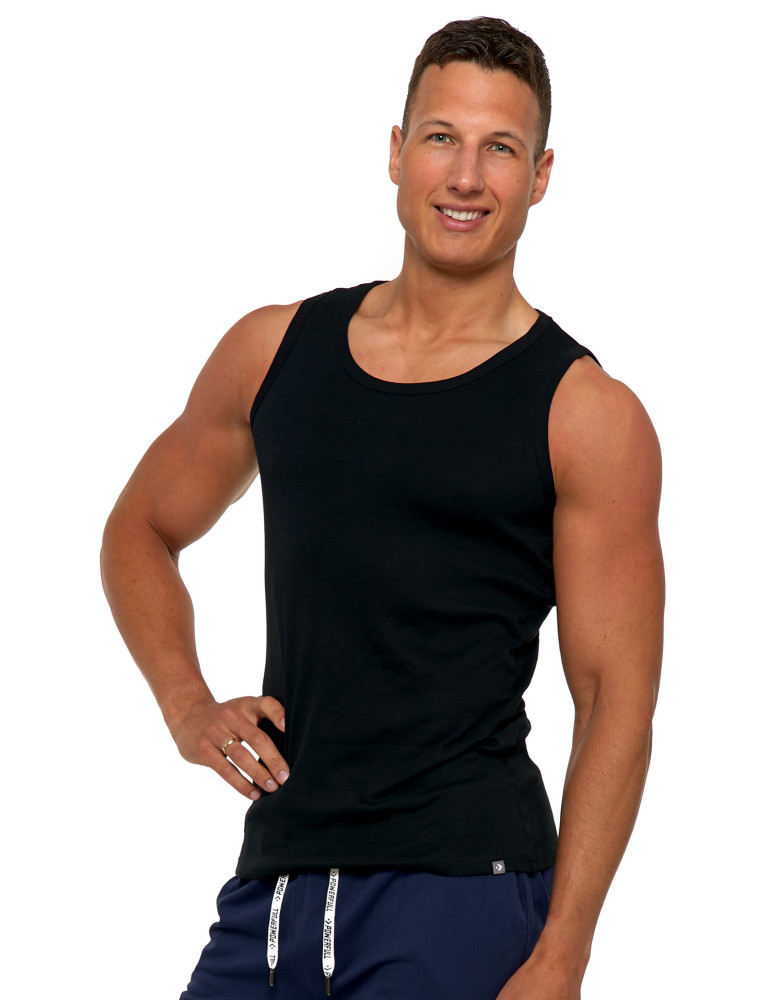 Podkoszulki - Podkoszulka męska bawełniana typu tank top na ramiączkach CZARNY - produkt moraj.pl 1