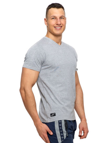 Koszulki, topy, koszule - T-shirt męski bawełniany PREMIUM LINE dekolt w serek SZARY - produkt 4