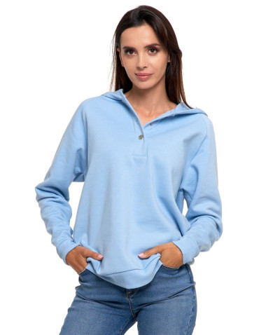 Bluzy - Bluza damska bawełniana z kapturem rozpinana NIEBIESKI - produkt 1