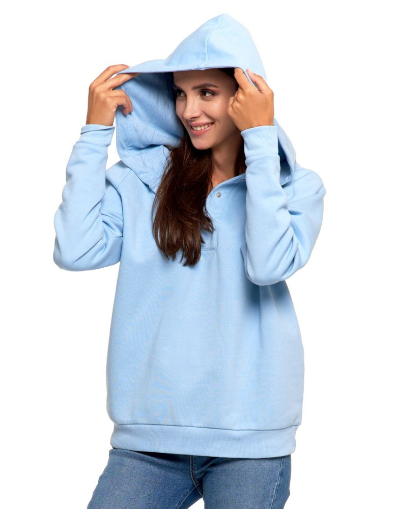 Bluzy - Bluza damska bawełniana z kapturem rozpinana NIEBIESKI - produkt moraj.pl 4