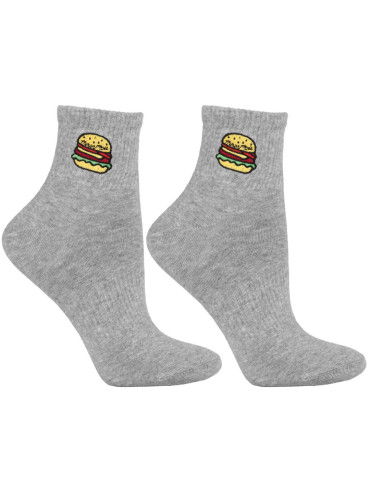 Za kostkę - Skarpetki damskie krótkie 3/4 z haftem Fast Food 3-pak WIELOKOLOROWY - produkt 2