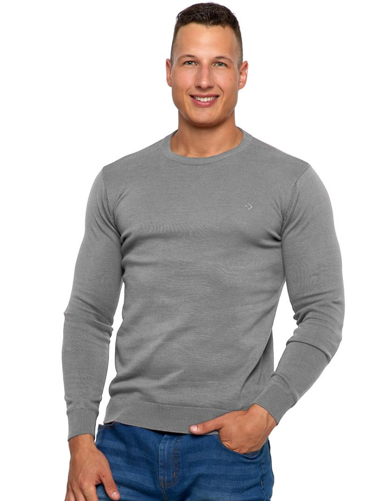 Swetry - Klasyczny sweter męski bawełniany SZARY - produkt moraj.pl 1