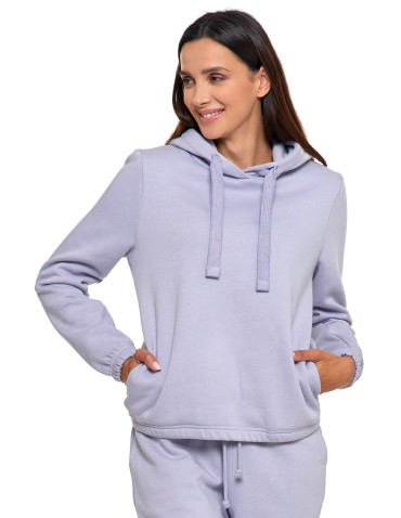 Bluzy - Bluza damska dresowa o luźnym kroju z kapturem FIOLETOWY - produkt 2