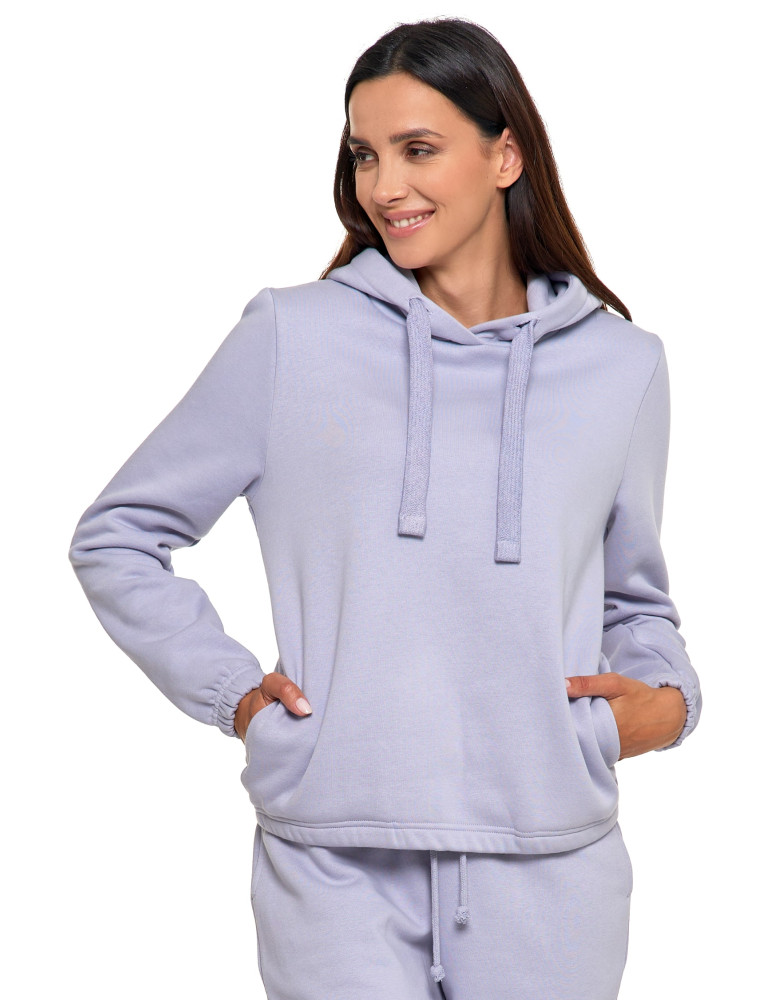 Bluzy - Bluza damska dresowa o luźnym kroju z kapturem FIOLETOWY - produkt moraj.pl 2