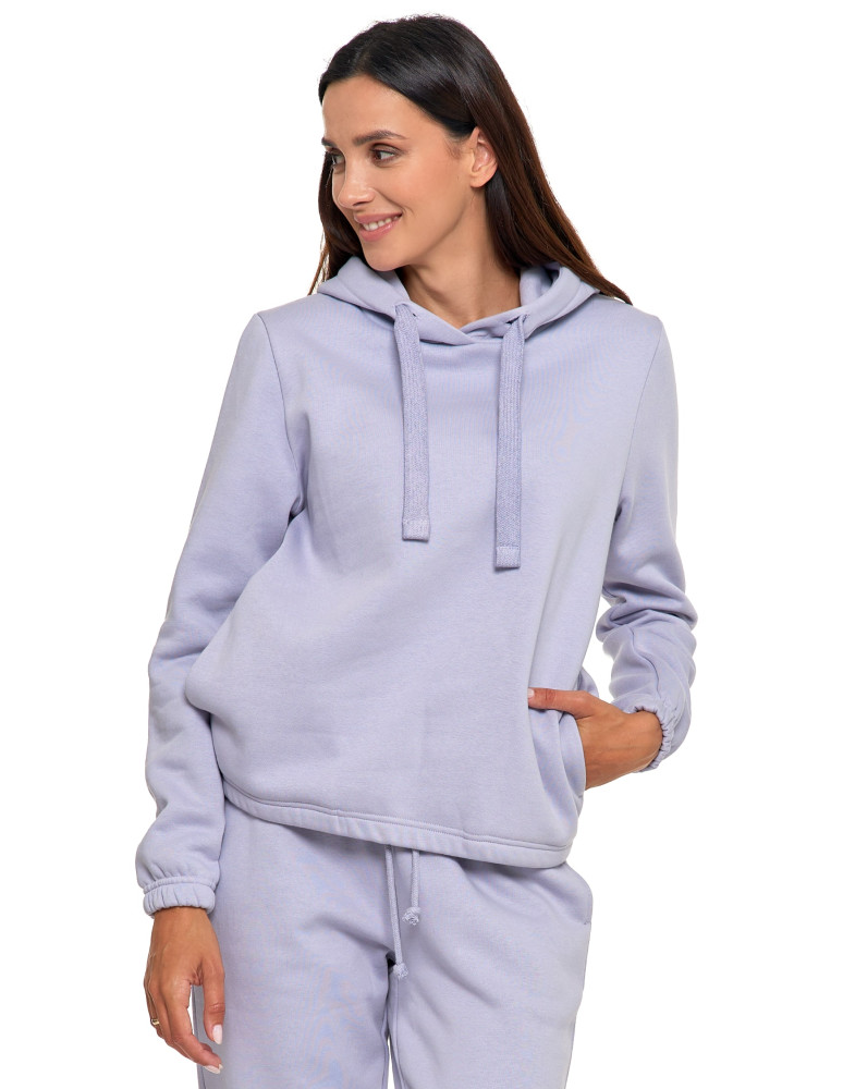 Bluzy - Bluza damska dresowa o luźnym kroju z kapturem FIOLETOWY - produkt moraj.pl 3