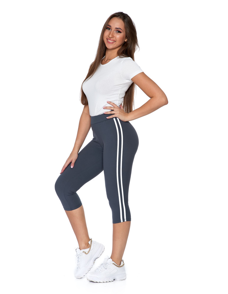 Legginsy - Legginsy damskie 3/4 peach touch z lampasami Plus Size SZARY - produkt moraj.pl 1