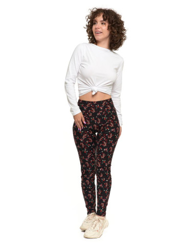 Legginsy - Legginsy damskie długie z wysokim stanem w drobne kwiaty WZÓR 1 - produkt 1