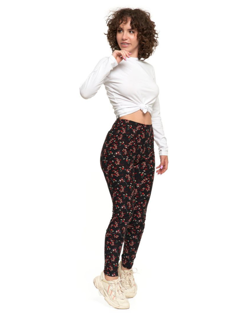 Legginsy - Legginsy damskie długie z wysokim stanem w drobne kwiaty WZÓR 1 - produkt moraj.pl 4