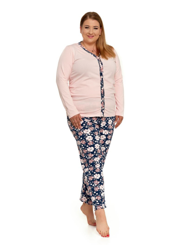 Długi rękaw - Piżama damska bawełniana rozpinana długa Plus Size RÓŻOWY - produkt moraj.pl 1