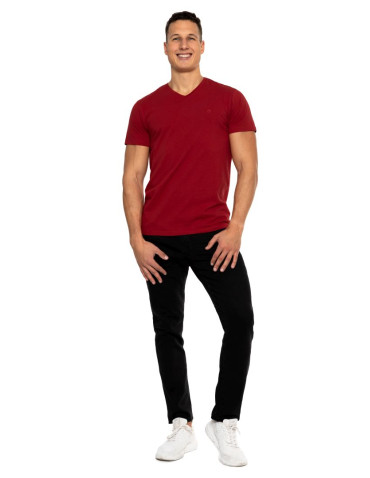 Koszulki, topy, koszule - Koszulka męska bawełna Premium T-shirt dekolt w serek BORDOWY - produkt 2