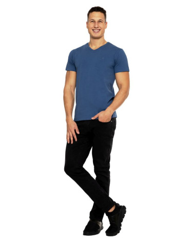 Koszulki, topy, koszule - Koszulka męska bawełna Premium T-shirt dekolt w serek NIEBIESKI - produkt 2