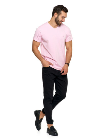 Koszulki, topy, koszule - Koszulka męska bawełna Premium T-shirt dekolt w serek RÓŻOWY - produkt 6