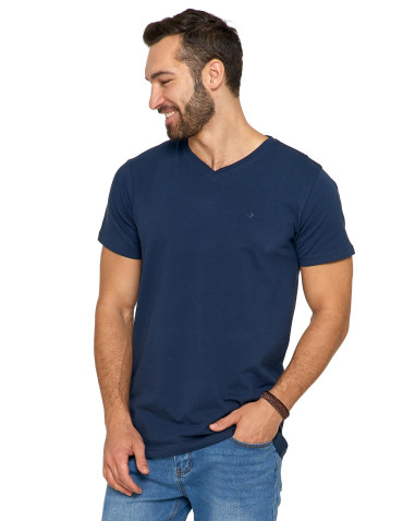 Koszulki, topy, koszule - Koszulka męska bawełna Premium T-shirt dekolt w serek GRANATOWY - produkt 2