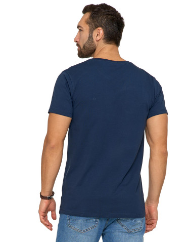 Koszulki, topy, koszule - Koszulka męska bawełna Premium T-shirt dekolt w serek GRANATOWY - produkt 3