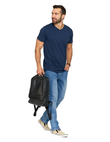 Koszulki, topy, koszule - Koszulka męska bawełna Premium T-shirt dekolt w serek GRANATOWY - produkt 5