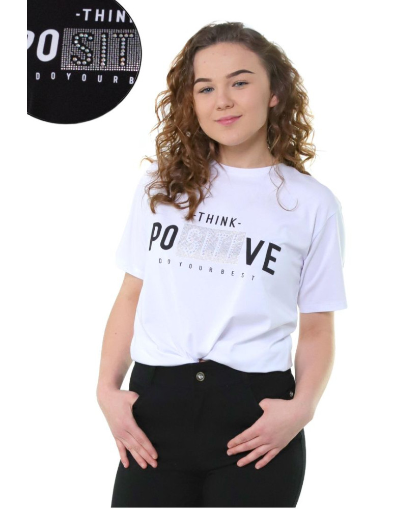 Koszulki i topy - T-shirt damski think positive BIAŁY - produkt moraj.pl 1