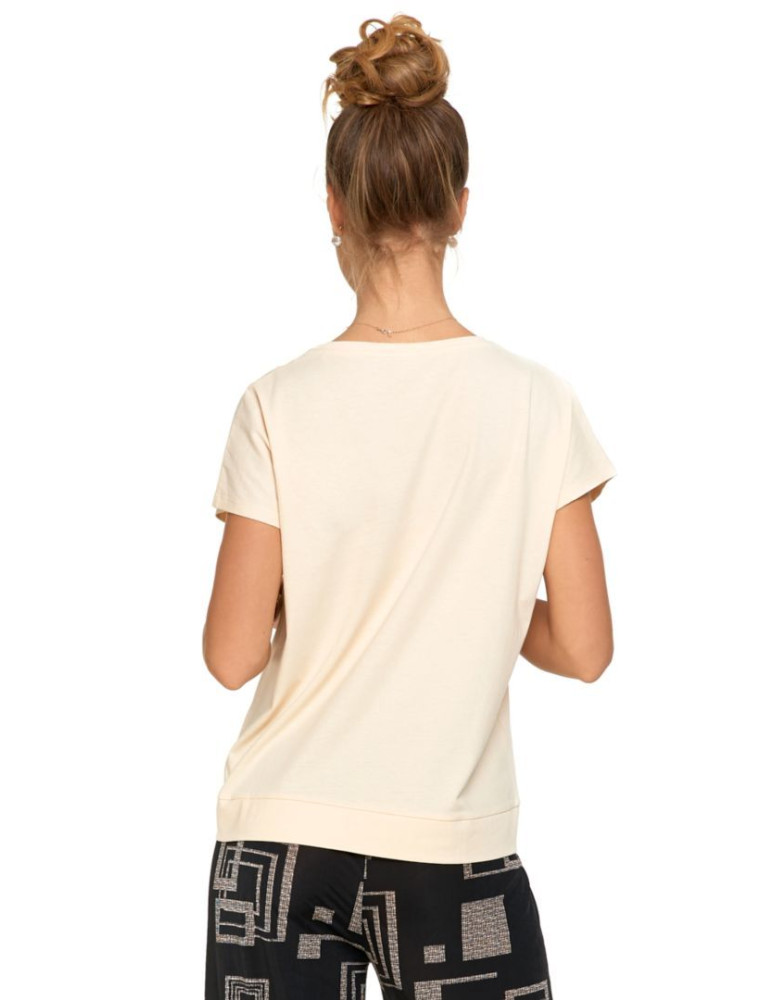 Koszulki i topy - Koszulka damska T-shirt oversize w kwiatowy motyw KREMOWY - produkt moraj.pl 3