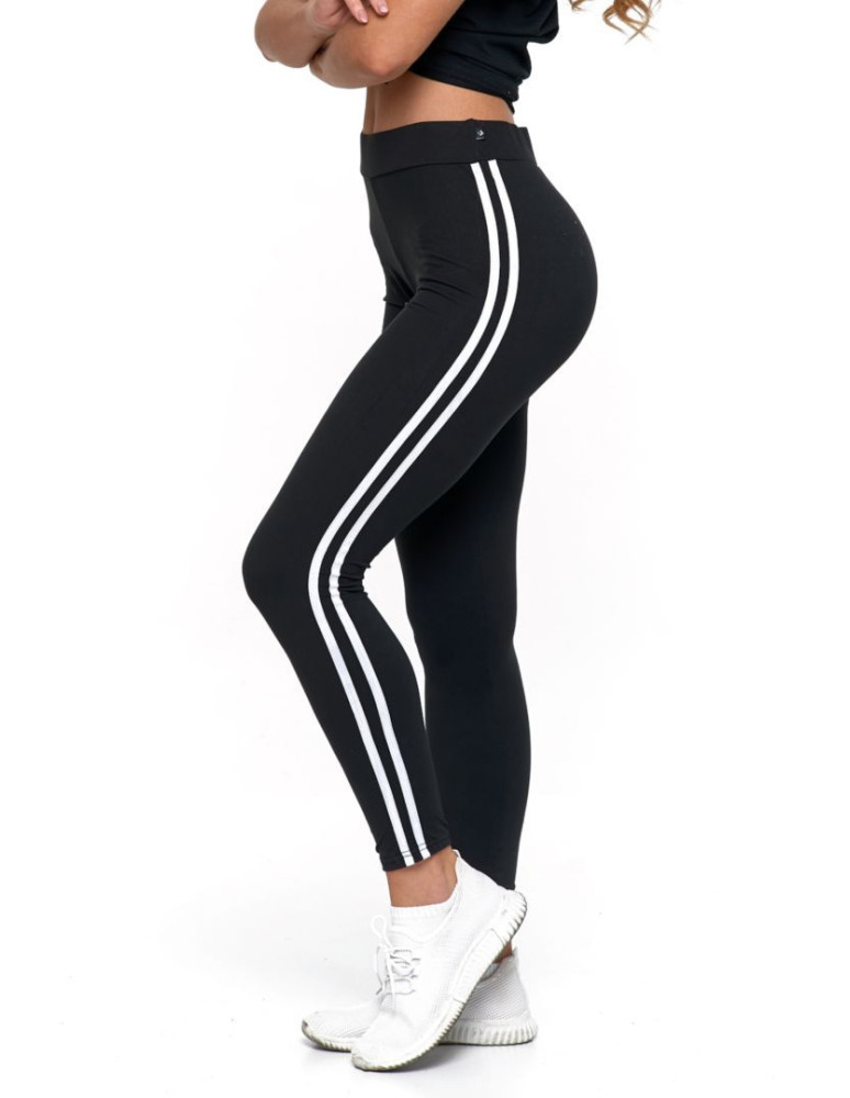 Legginsy - Legginsy damskie z lampasami typu peach touch CZARNY - produkt moraj.pl 1