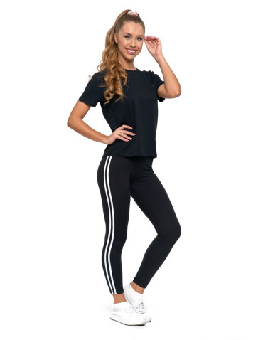 Legginsy - Legginsy damskie z lampasami typu peach touch CZARNY - produkt 2