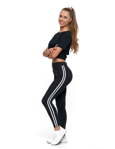 Legginsy - Legginsy damskie z lampasami typu peach touch CZARNY - produkt 3