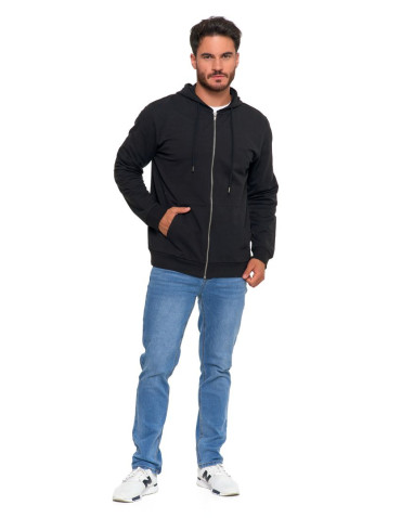 Bluzy - Bluza męska rozpinana z kapturem bawełniana CZARNY - produkt 10