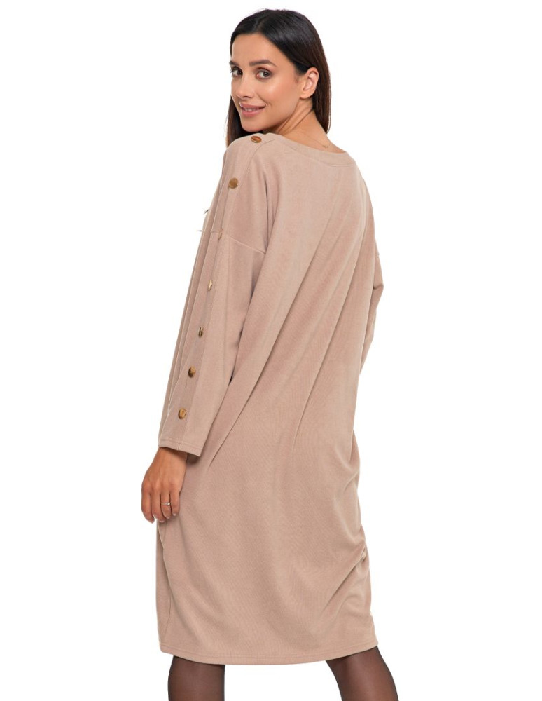 Sukienki - Sukienka damska cosy z rękawem 7/8 BEŻOWY - produkt moraj.pl 4