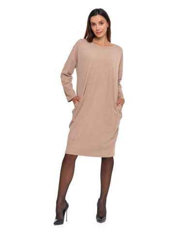 Sukienki - Sukienka damska cosy z rękawem 7/8 BEŻOWY - produkt 5