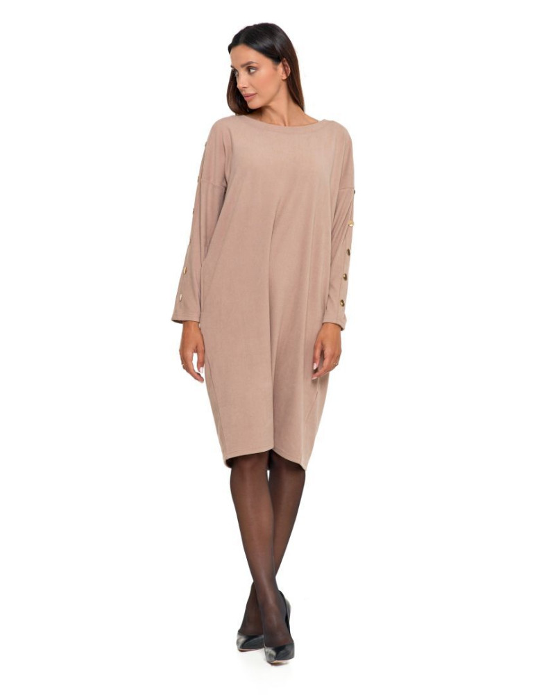 Sukienki - Sukienka damska cosy z rękawem 7/8 BEŻOWY - produkt moraj.pl 6
