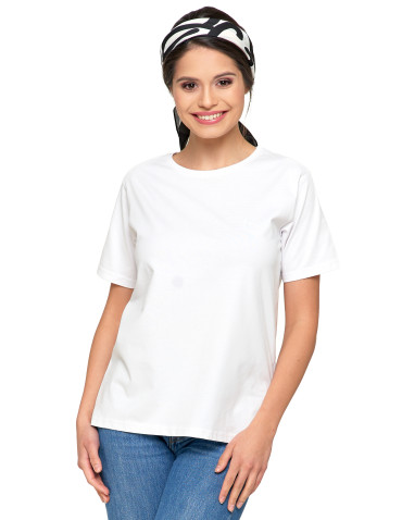 Koszulki i topy - Koszulka damska bawełna Premium T-shirt dekolt okrągły BIAŁY - produkt 1