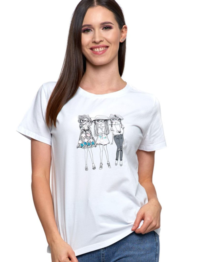 Koszulki i topy - Damski t-shirt z cekinami glamour BIAŁY - produkt moraj.pl 1