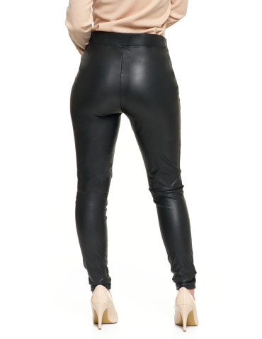 Spodnie - Spodnie damskie z eko skóry eleganckie CZARNY - produkt 6