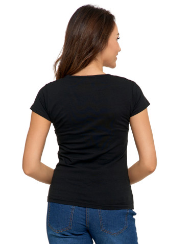 Koszulki i topy - T-shirt damski bawełniany z dekoltem V CZARNY - produkt 3
