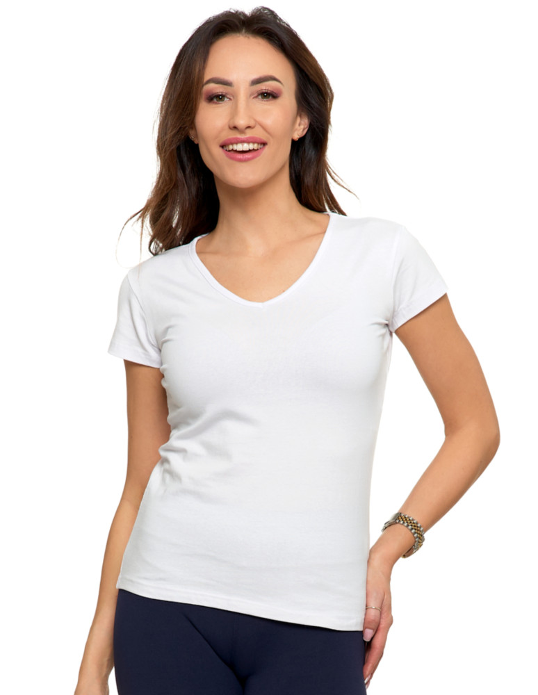 Koszulki i topy - T-shirt damski bawełniany z dekoltem V BIAŁY - produkt moraj.pl 1